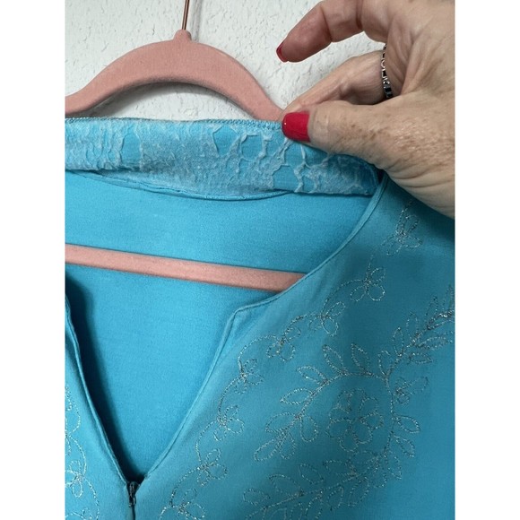 J EEVAN Life Wear Women’s SZ XL Turquoise Metallic Floral Embroidered Long Robe - Picture 11 of 13